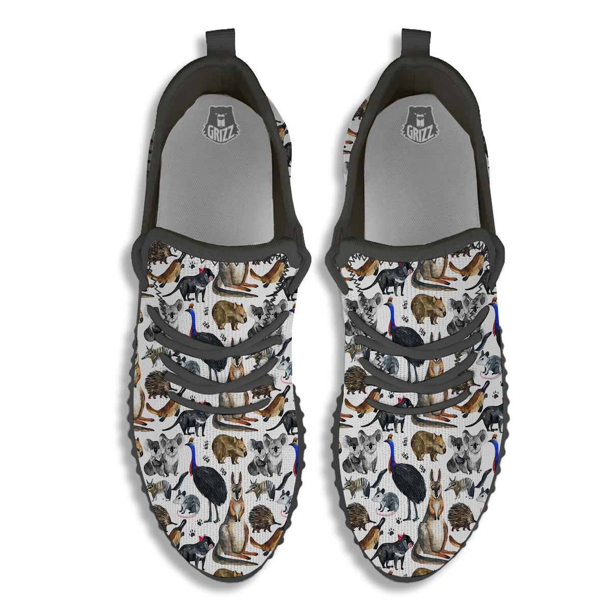 Animals Australian Print Pattern Black Walking Shoes-grizzshop