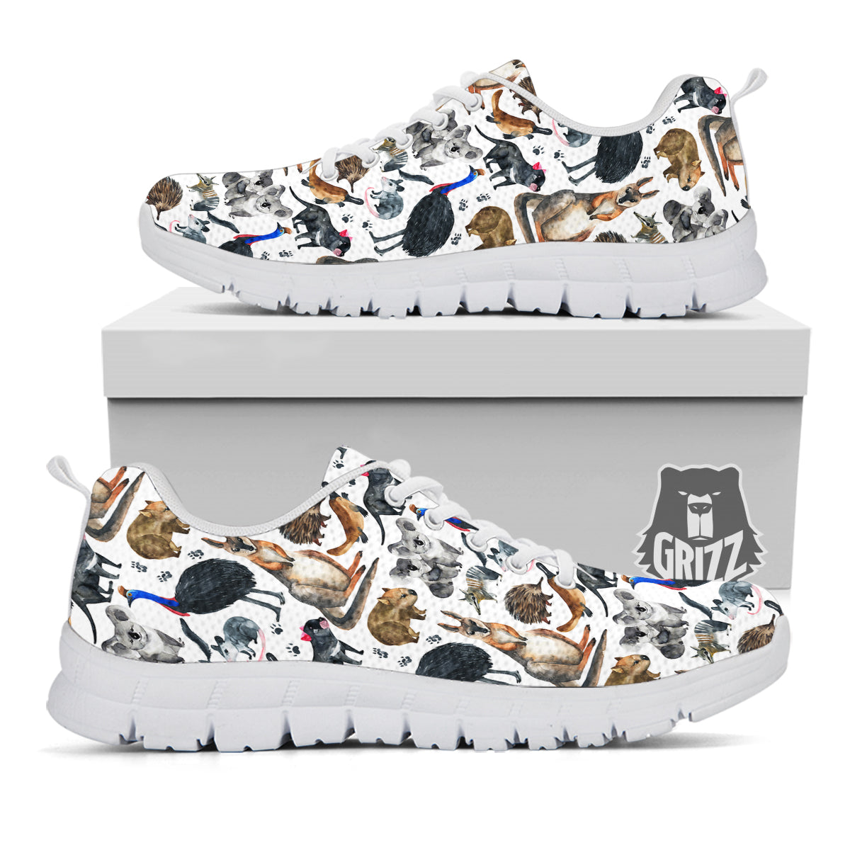 Animals Australian Print Pattern White Sneaker-grizzshop