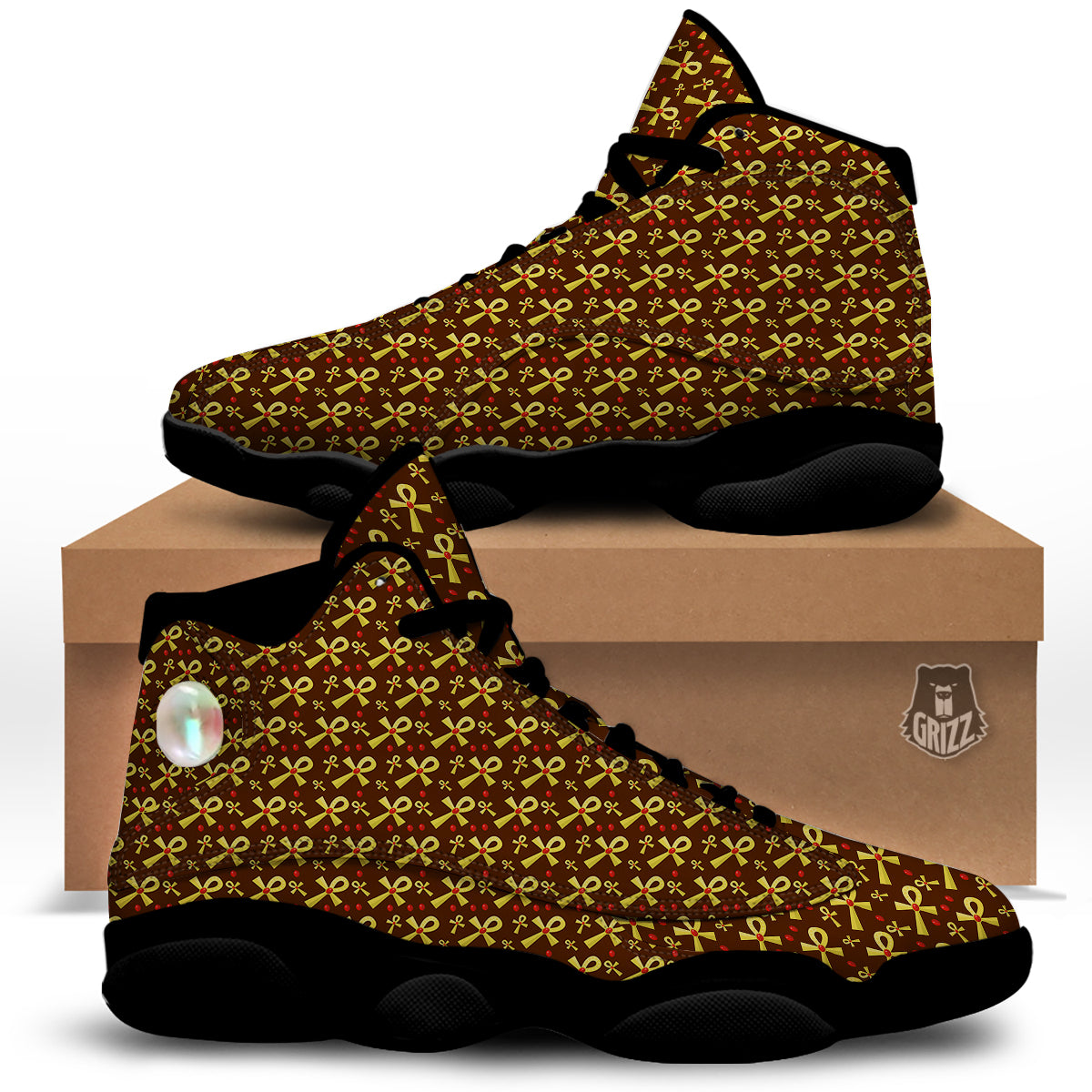 Ankh And Gems Print Pattern Black Basketball Shoes-grizzshop