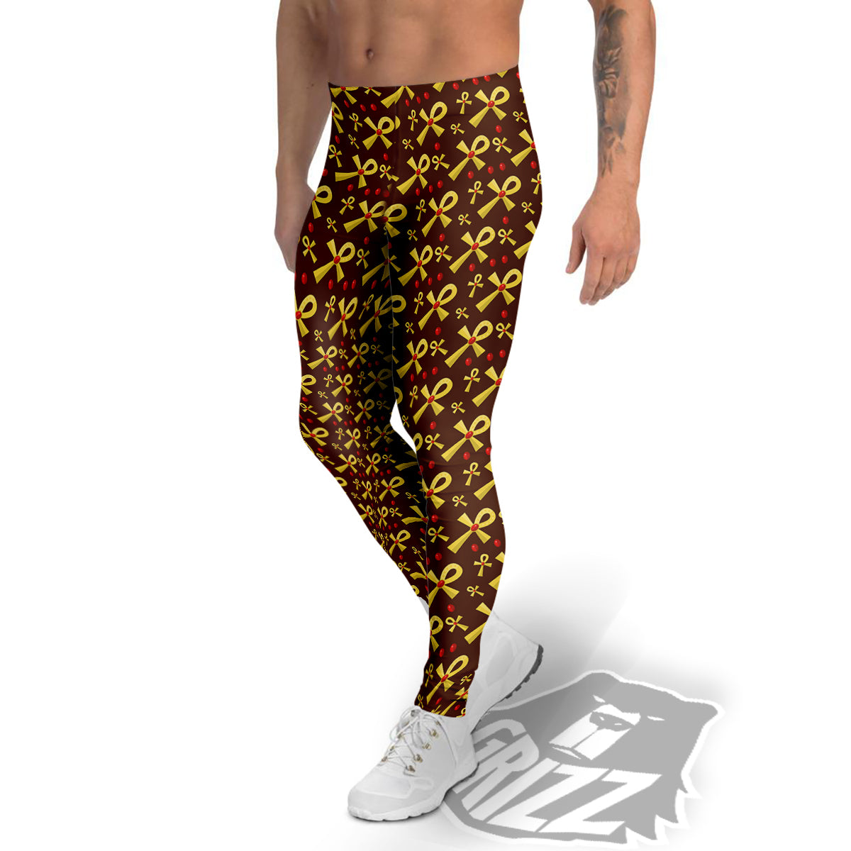 Ankh And Gems Print Pattern Men's Leggings-grizzshop