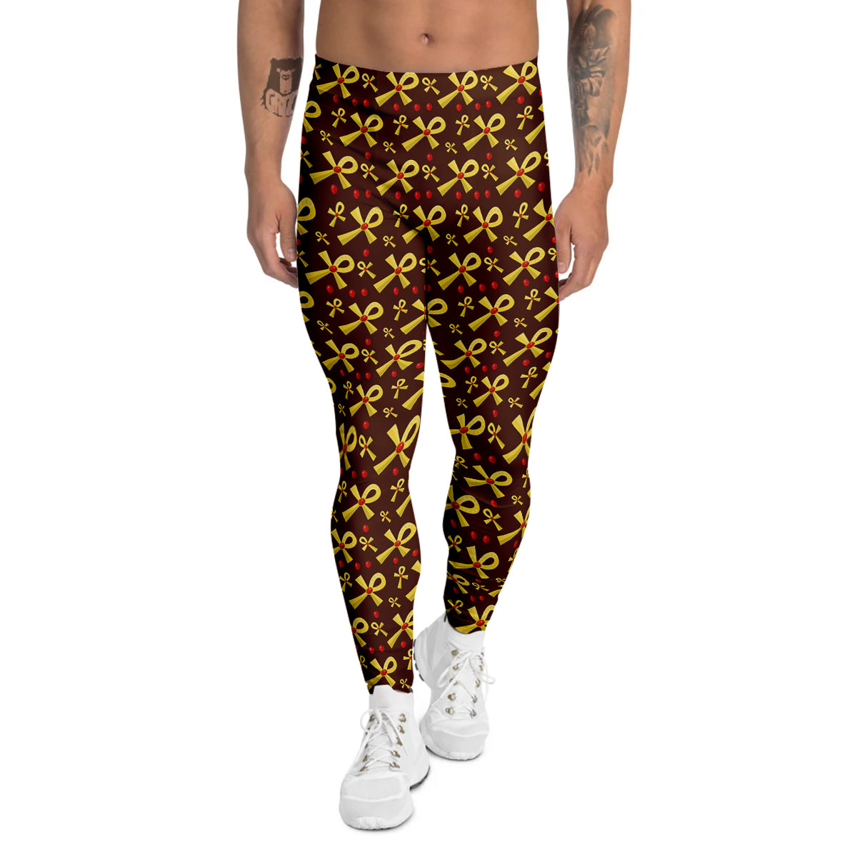 Ankh And Gems Print Pattern Men's Leggings-grizzshop