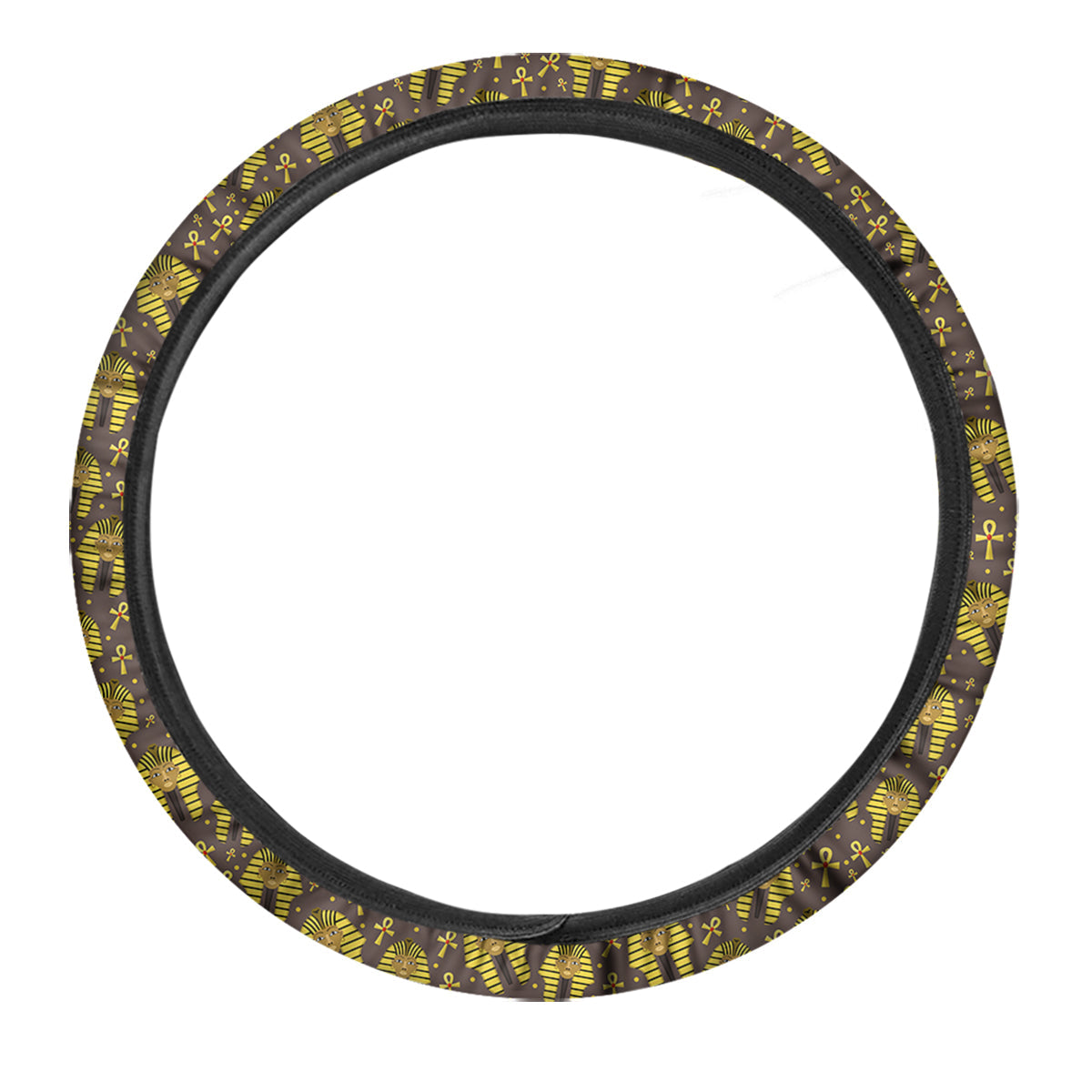 Ankh And Pharaoh Print Pattern Car Steering Wheel Cover-grizzshop