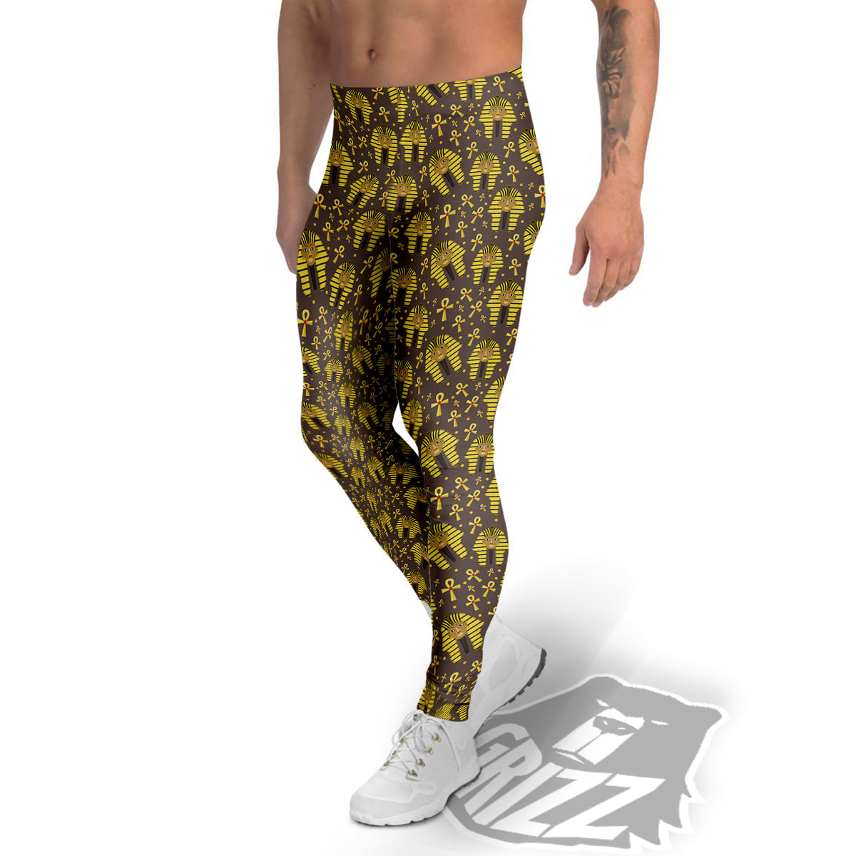 Ankh And Pharaoh Print Pattern Men's Leggings-grizzshop