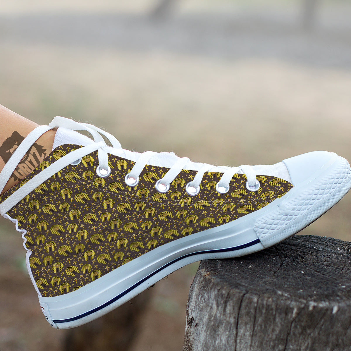 Ankh And Pharaoh Print Pattern White High Top Shoes-grizzshop