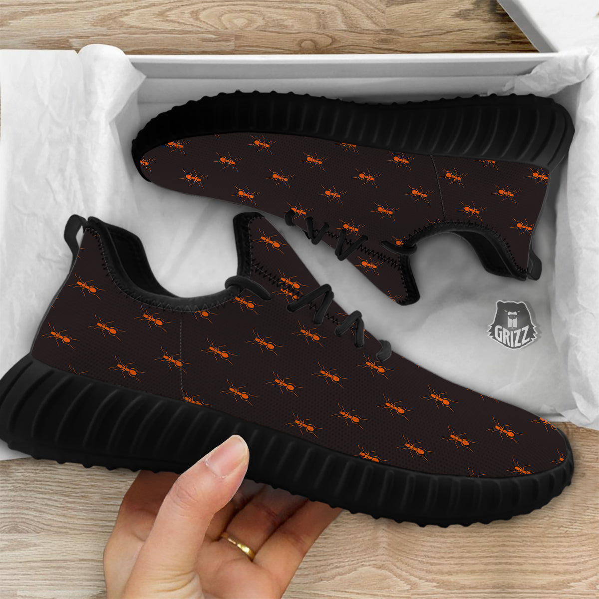 Ant Orange Print Pattern Black Walking Shoes-grizzshop