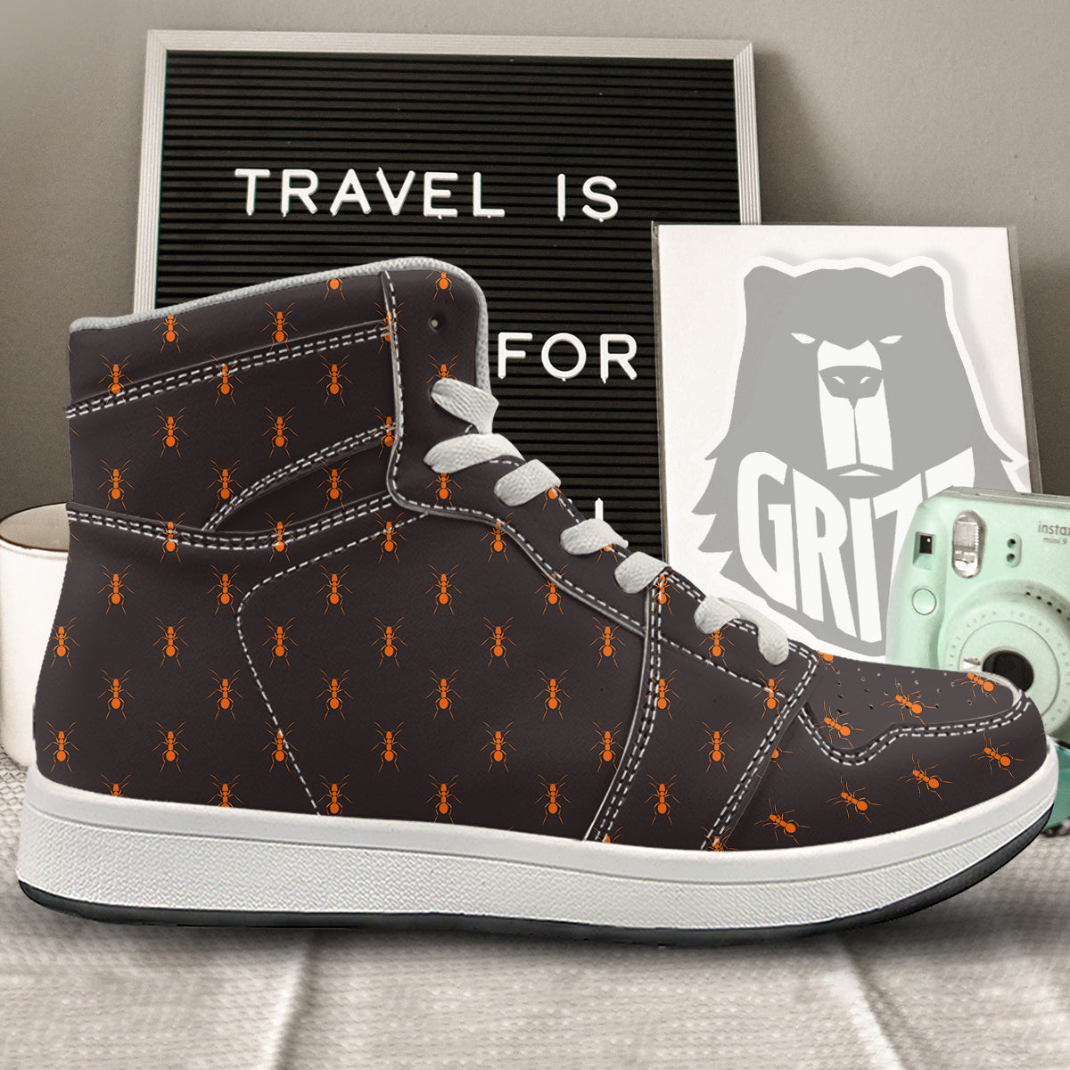 Ant Orange Print Pattern High Top Sneakers-grizzshop