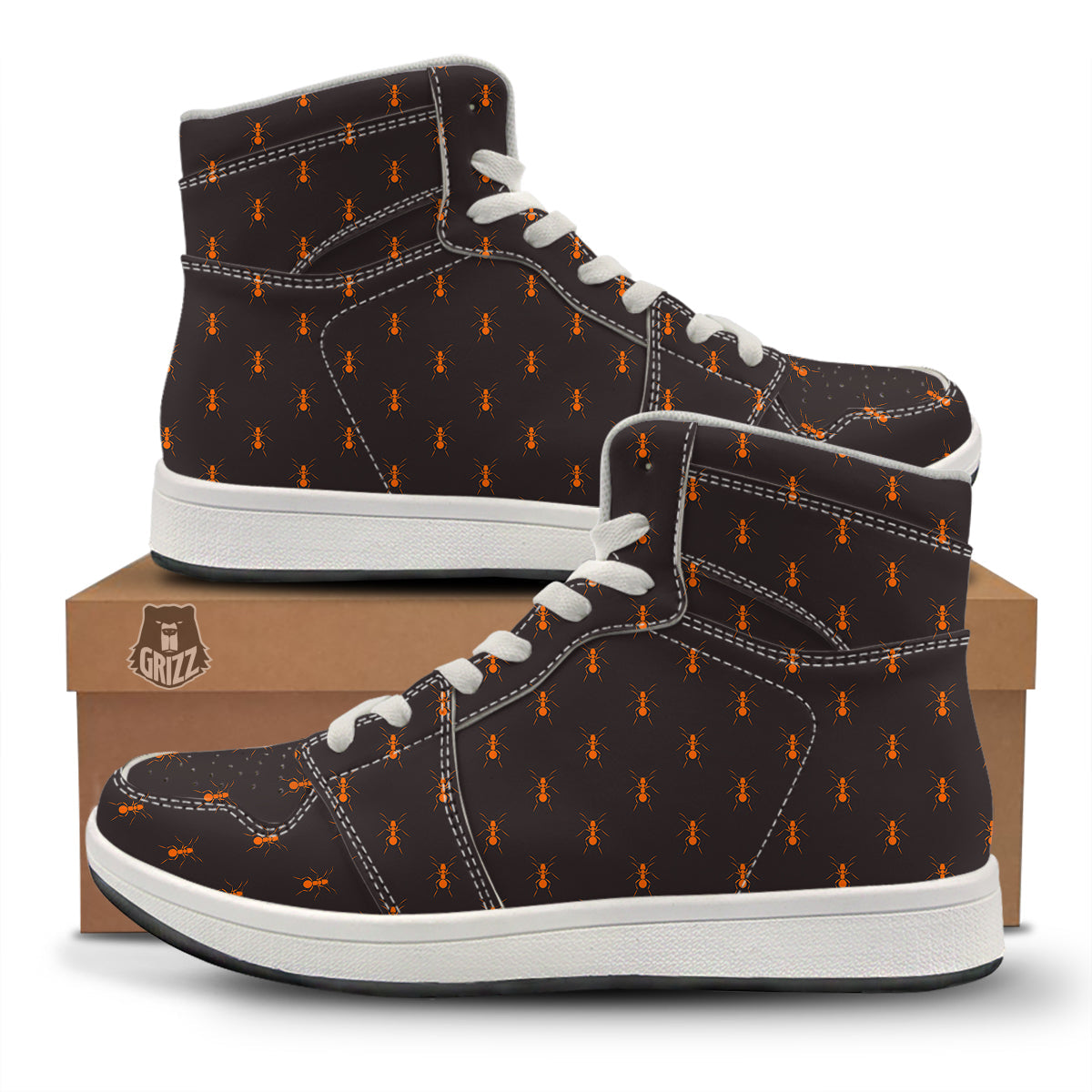 Ant Orange Print Pattern High Top Sneakers-grizzshop