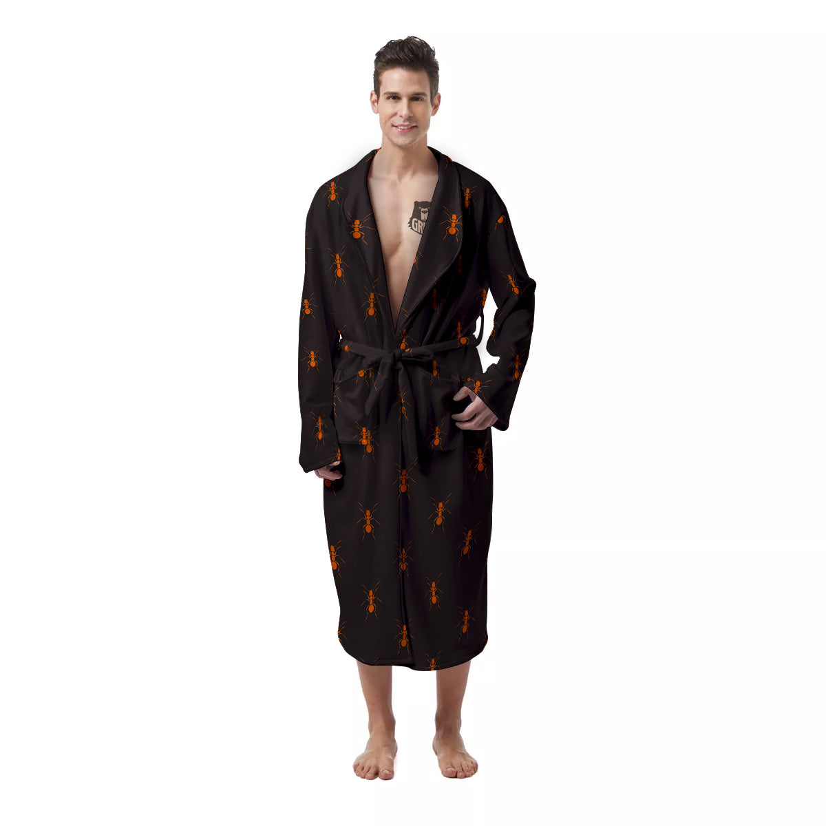 Ant Orange Print Pattern Men's Robe-grizzshop