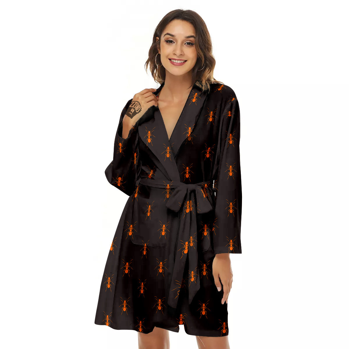 Ant Orange Print Pattern Women's Robe-grizzshop