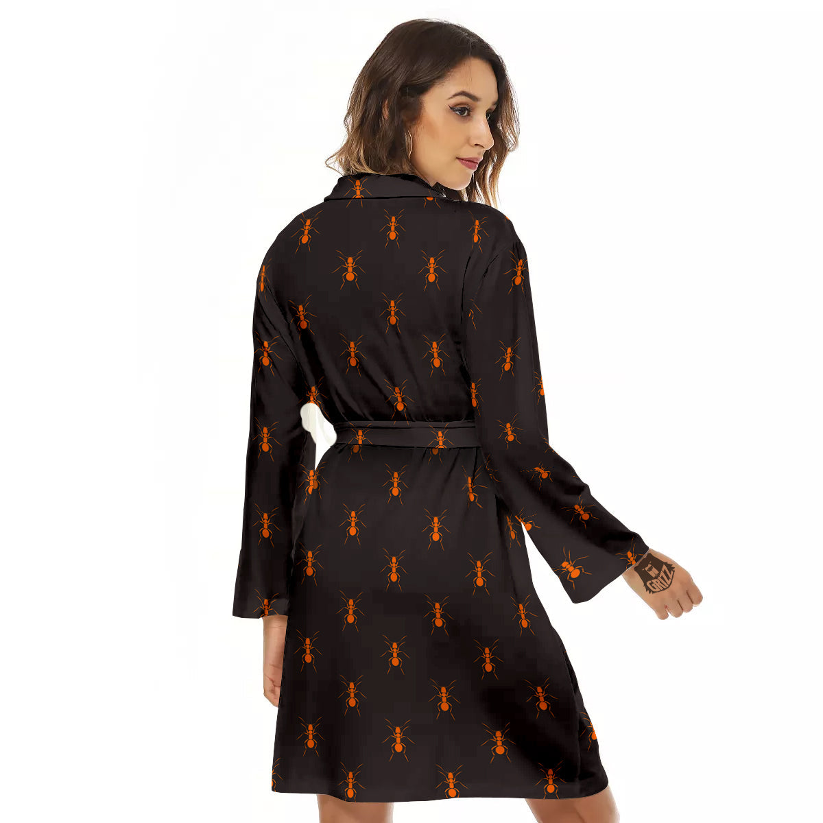 Ant Orange Print Pattern Women's Robe-grizzshop
