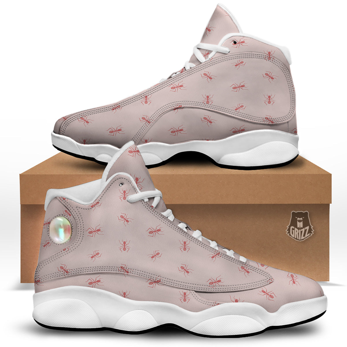 Ant Red Pink Print Pattern White Basketball Shoes-grizzshop