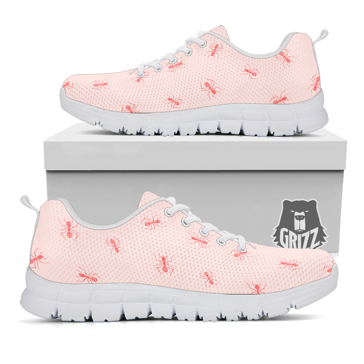 Ant Red Pink Print Pattern White Sneaker-grizzshop