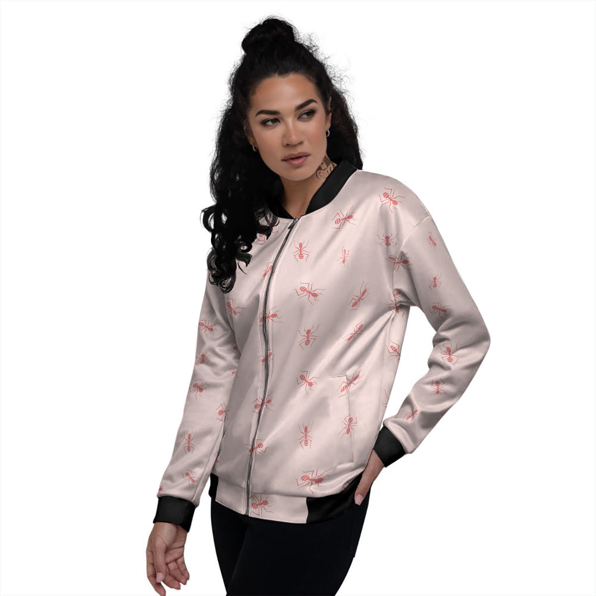 Ant Red Pink Print Pattern Women's Bomber Jacket-grizzshop