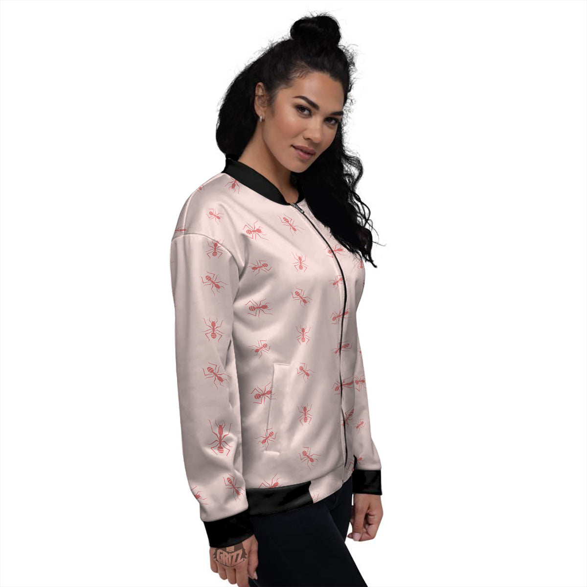 Ant Red Pink Print Pattern Women's Bomber Jacket-grizzshop