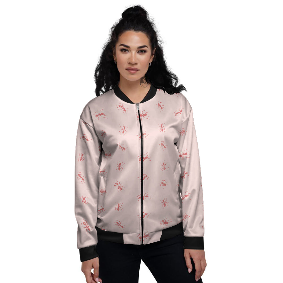 Ant Red Pink Print Pattern Women's Bomber Jacket-grizzshop