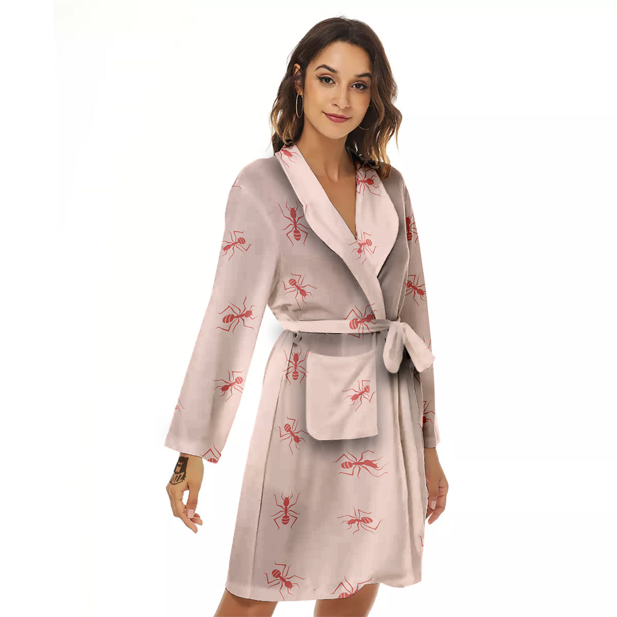Ant Red Pink Print Pattern Women's Robe-grizzshop