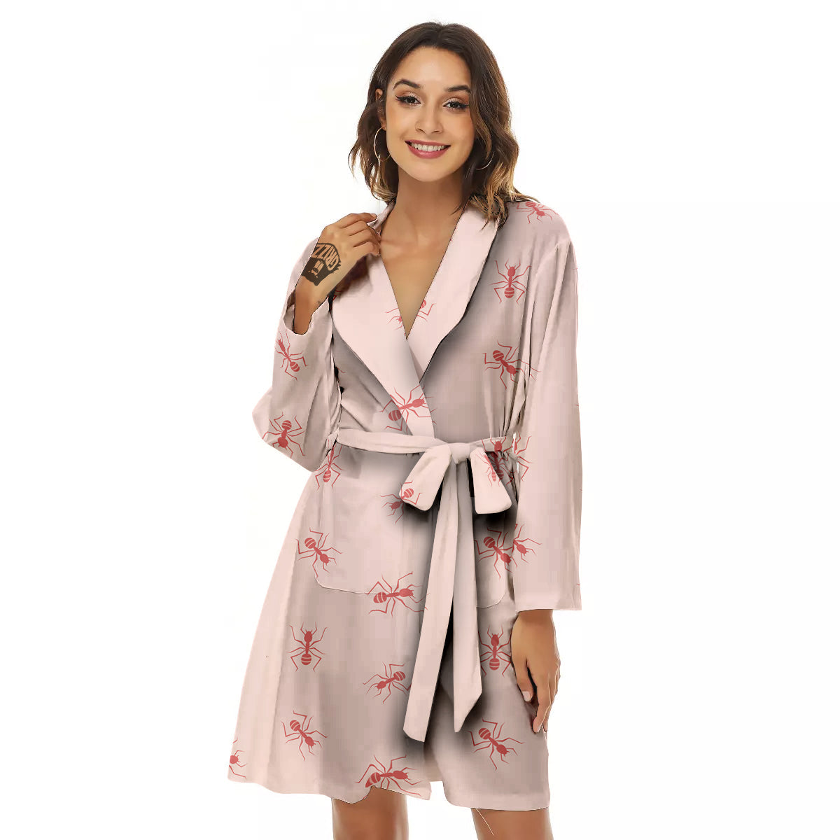 Ant Red Pink Print Pattern Women's Robe-grizzshop