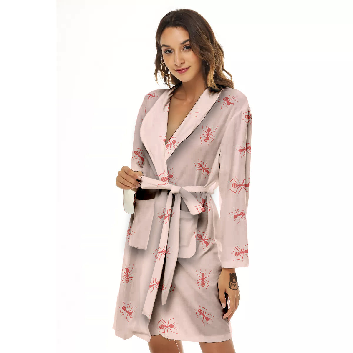 Ant Red Pink Print Pattern Women's Robe-grizzshop