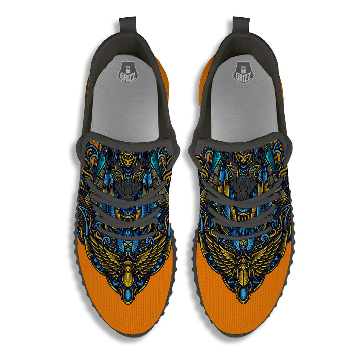 Anubis Engraving Ornament Print Black Walking Shoes-grizzshop