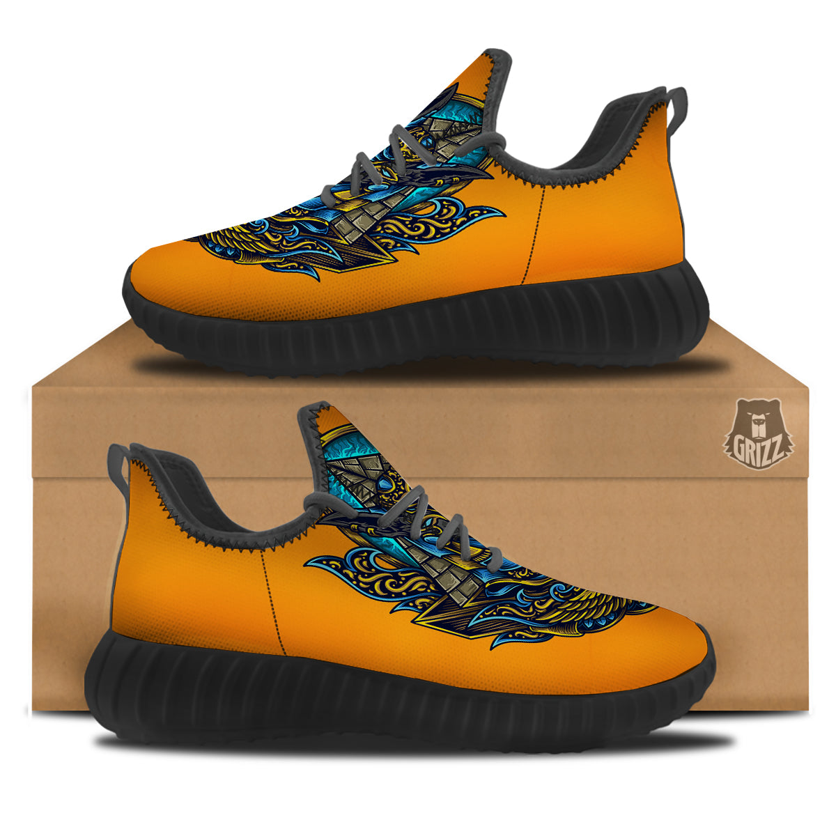 Anubis Engraving Ornament Print Black Walking Shoes-grizzshop