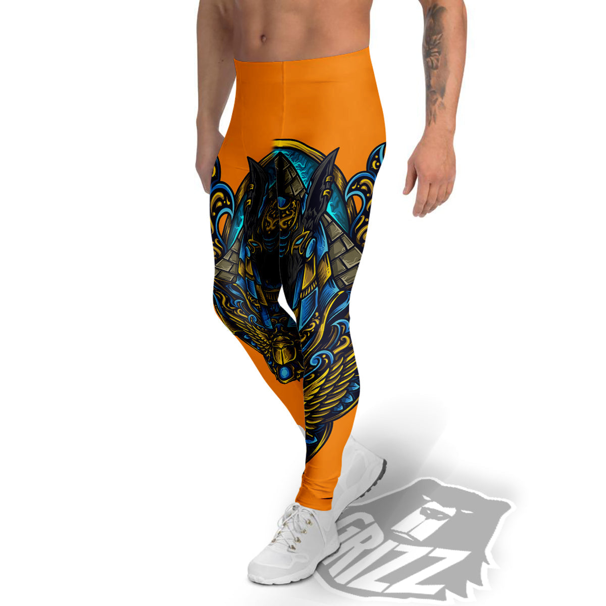 Anubis Engraving Ornament Print Men's Leggings-grizzshop