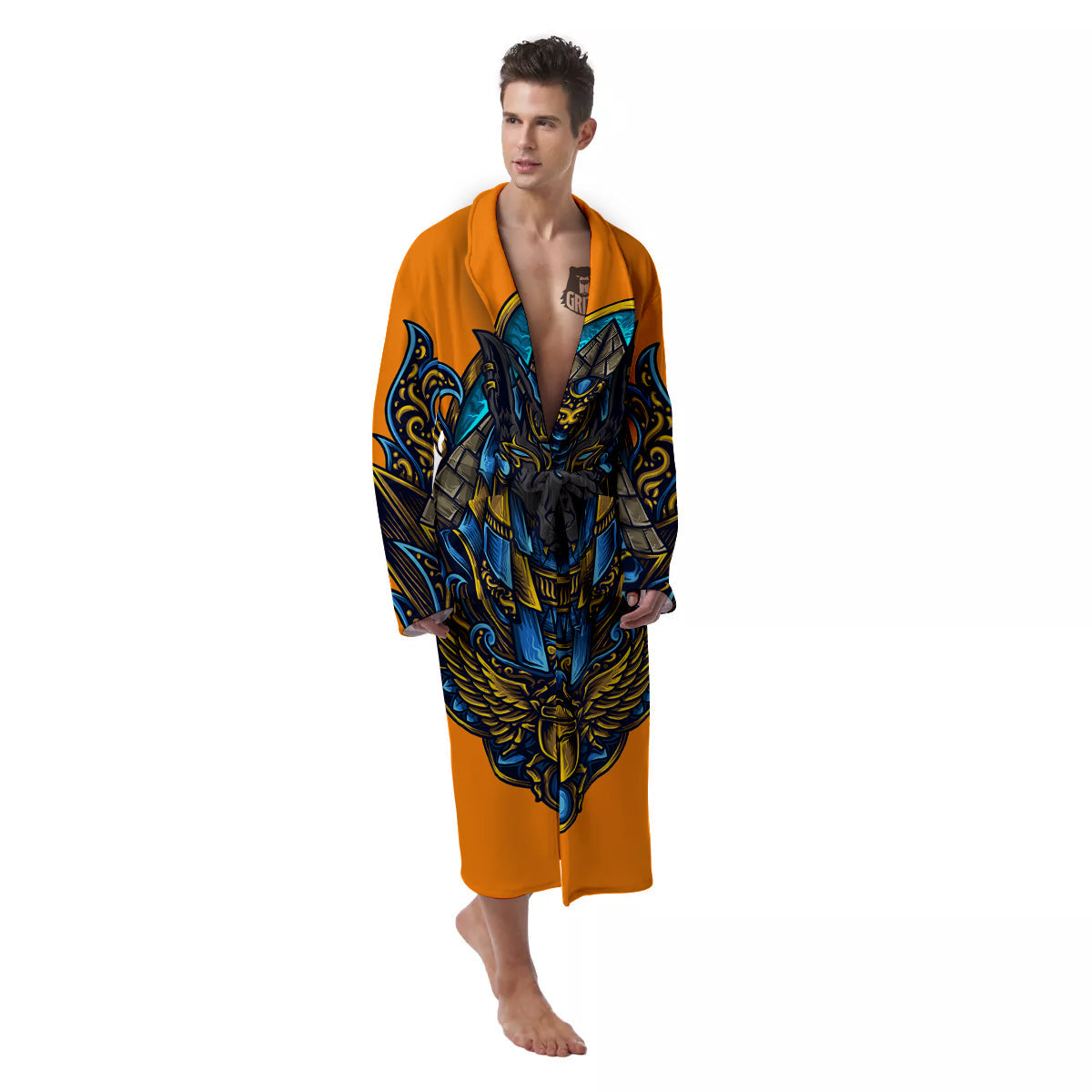 Anubis Engraving Ornament Print Men's Robe-grizzshop