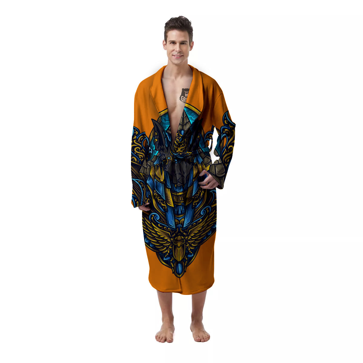 Anubis Engraving Ornament Print Men's Robe-grizzshop