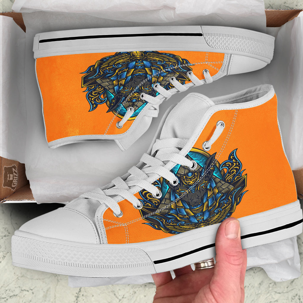 Anubis Engraving Ornament Print White High Top Shoes-grizzshop