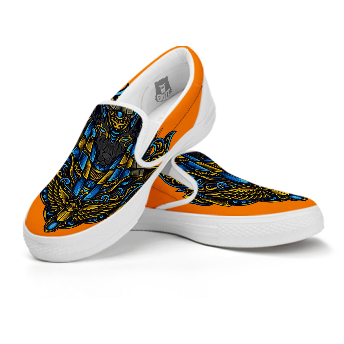 Anubis Engraving Ornament Print White Slip On Shoes-grizzshop