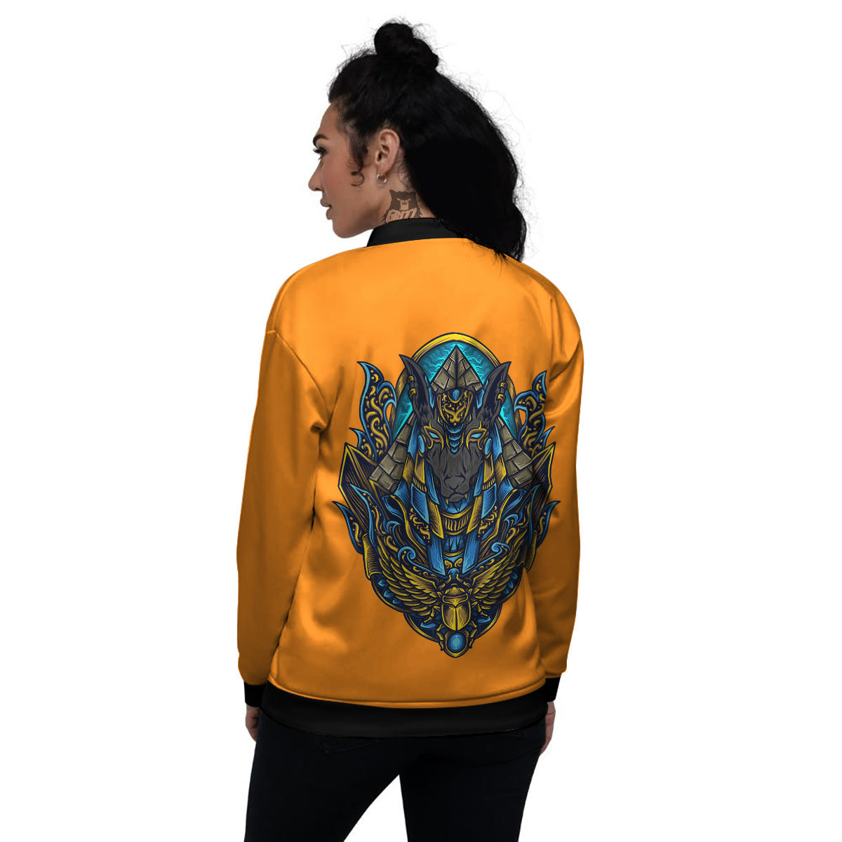 Anubis Engraving Ornament Print Women's Bomber Jacket-grizzshop