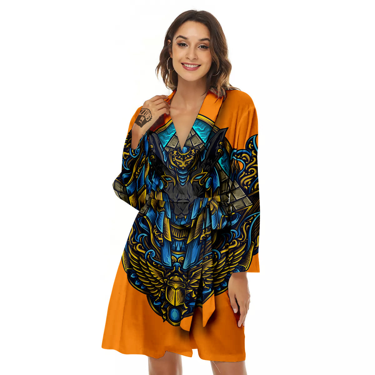 Anubis Engraving Ornament Print Women's Robe-grizzshop