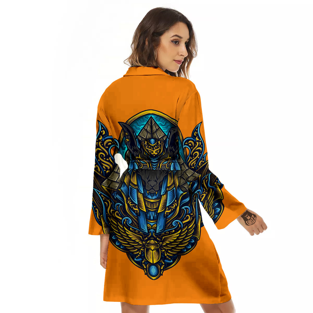 Anubis Engraving Ornament Print Women's Robe-grizzshop