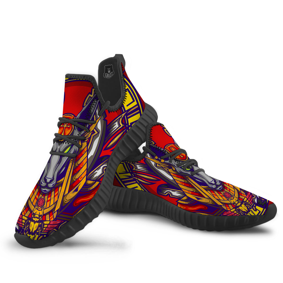 Anubis Exotic Egyptian Print Black Walking Shoes-grizzshop