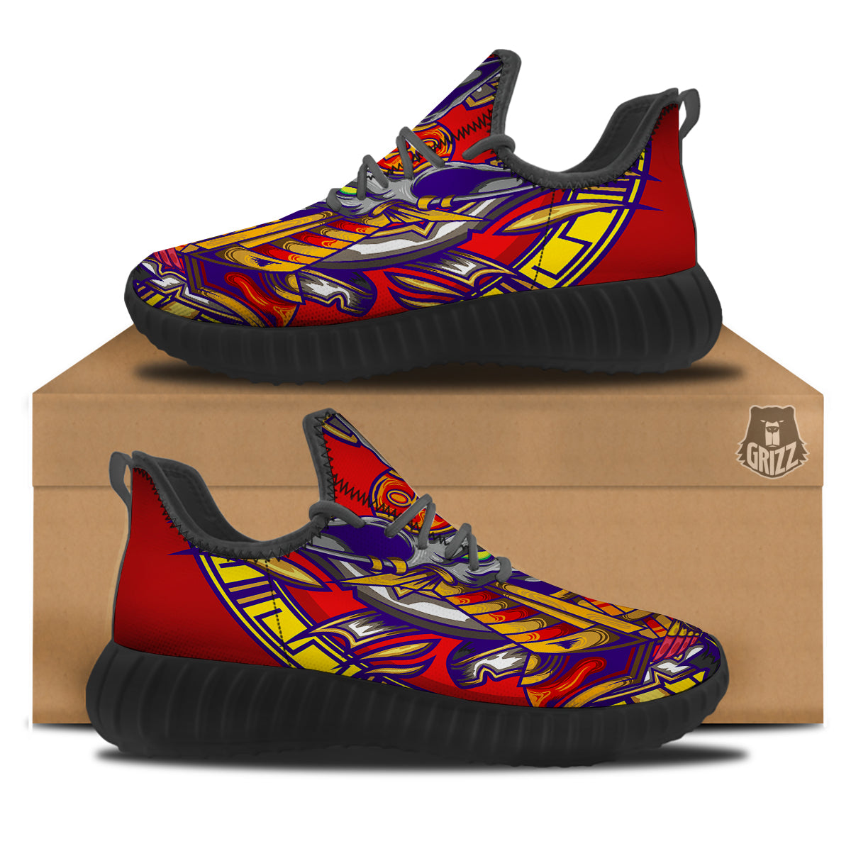 Anubis Exotic Egyptian Print Black Walking Shoes-grizzshop