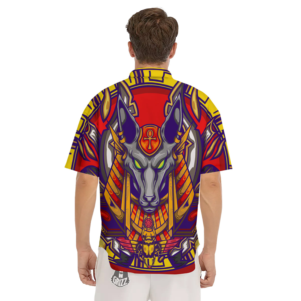 Anubis Exotic Egyptian Print Men's Short Sleeve Shirts-grizzshop