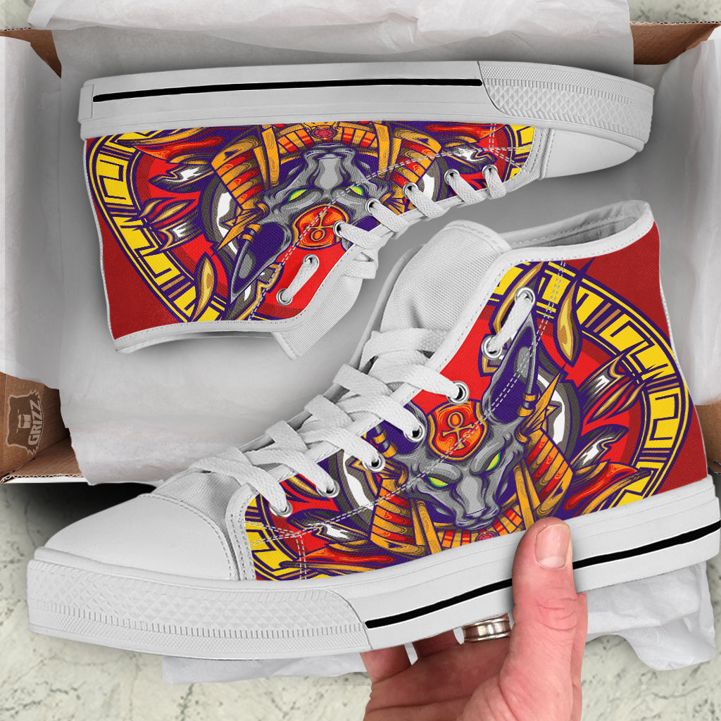 Anubis Exotic Egyptian Print White High Top Shoes-grizzshop