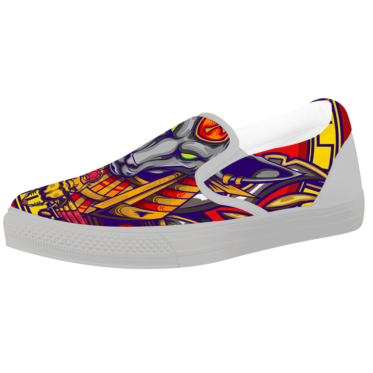 Anubis Exotic Egyptian Print White Slip On Shoes-grizzshop