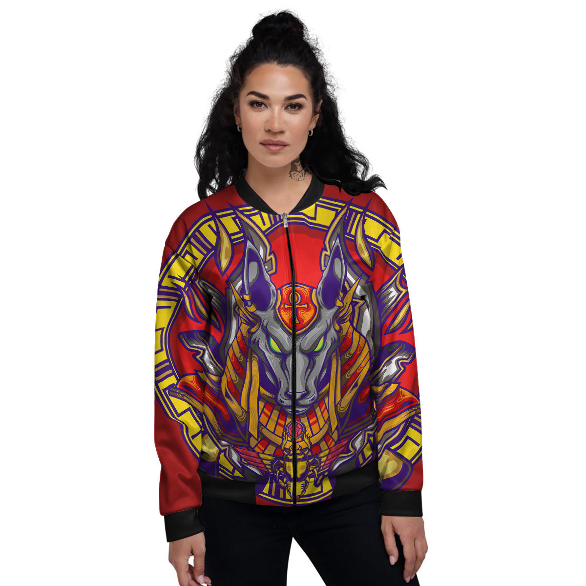 Anubis Exotic Egyptian Print Women's Bomber Jacket-grizzshop