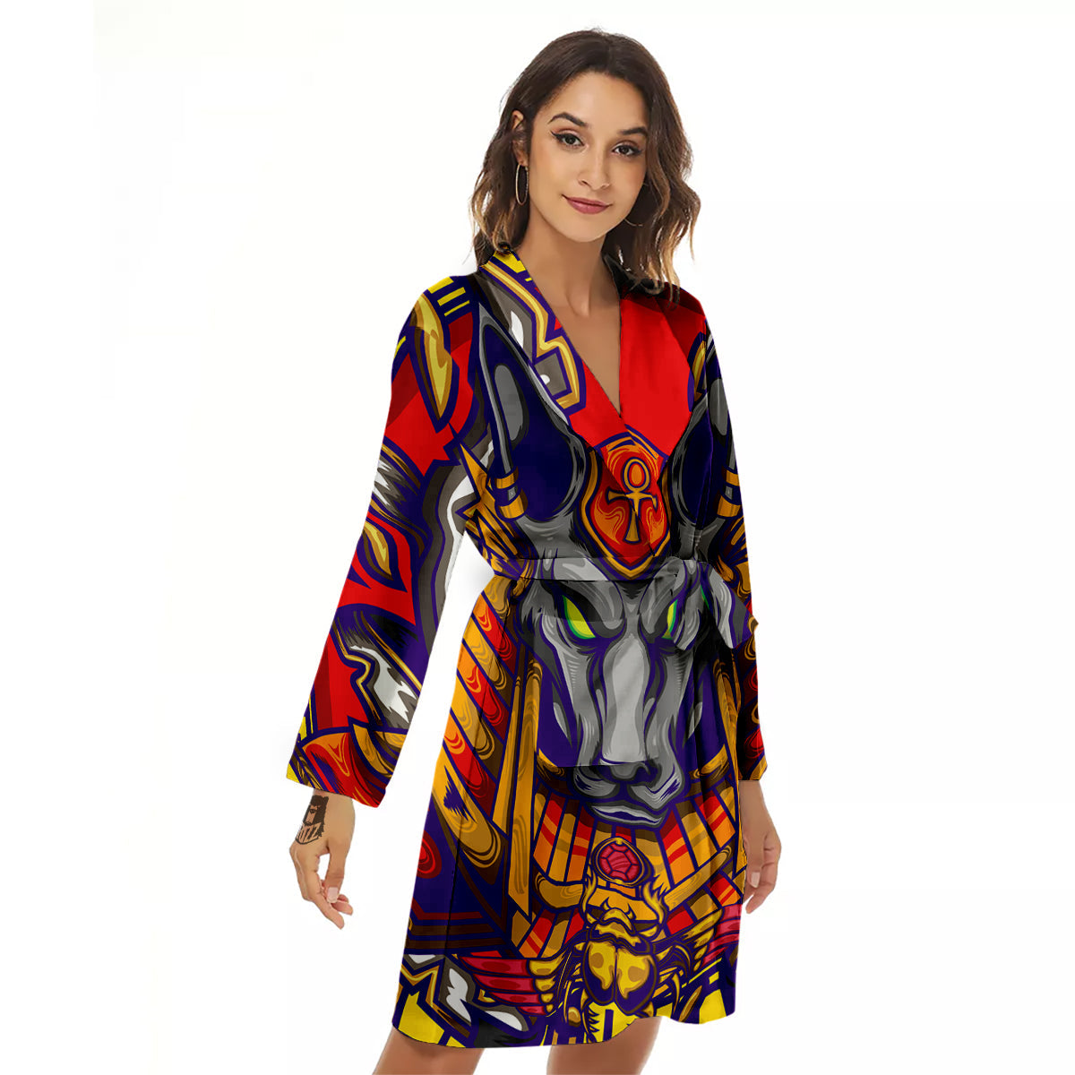 Anubis Exotic Egyptian Print Women's Robe-grizzshop