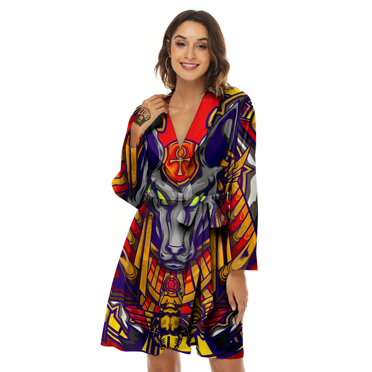 Anubis Exotic Egyptian Print Women's Robe-grizzshop