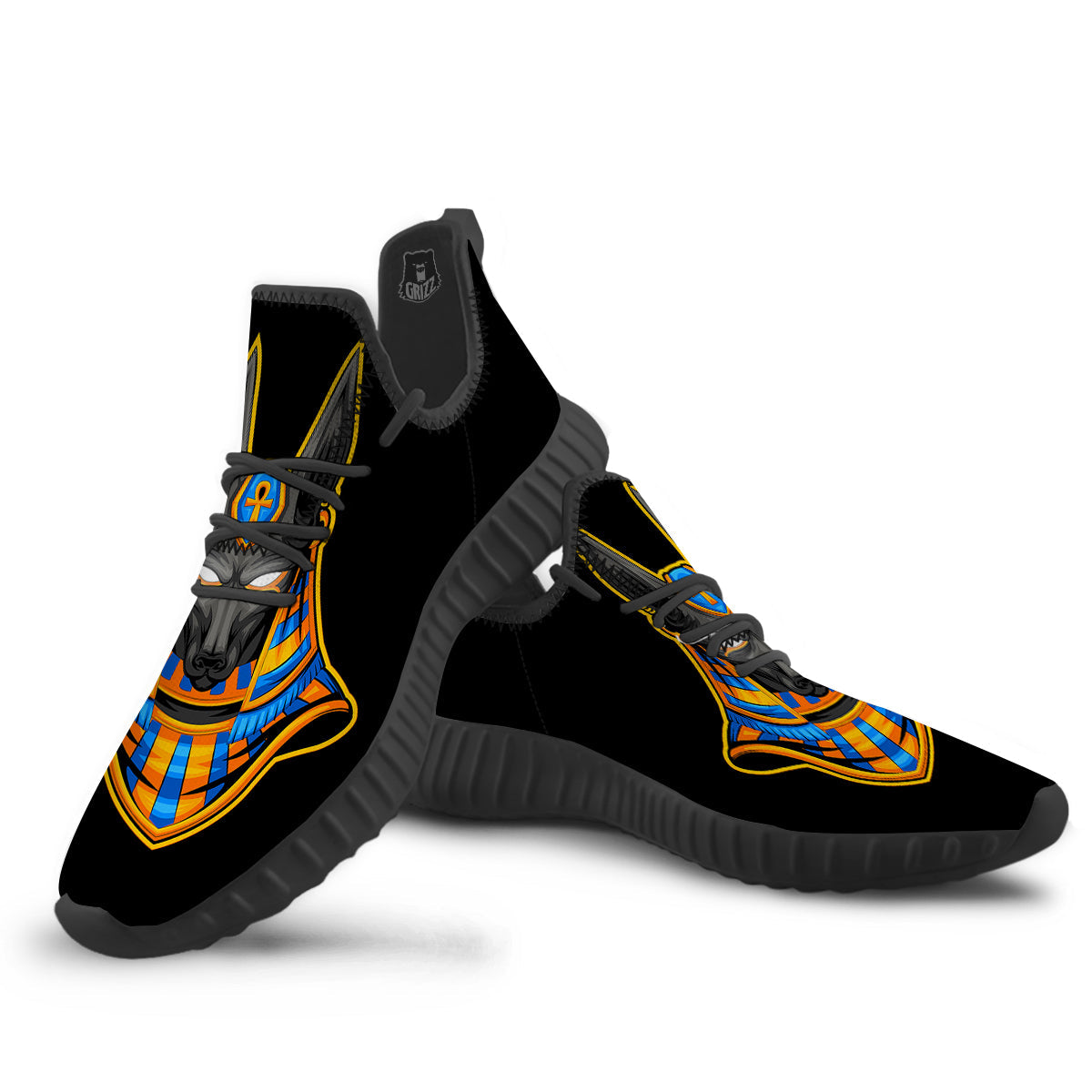 Anubis God Print Black Walking Shoes-grizzshop