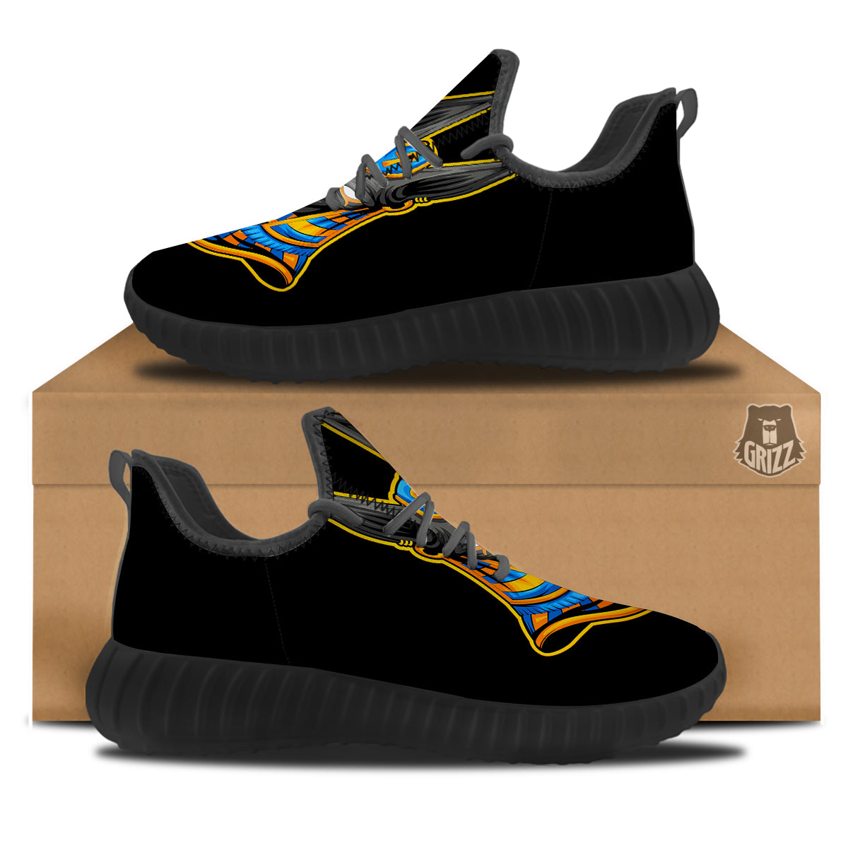Anubis God Print Black Walking Shoes-grizzshop