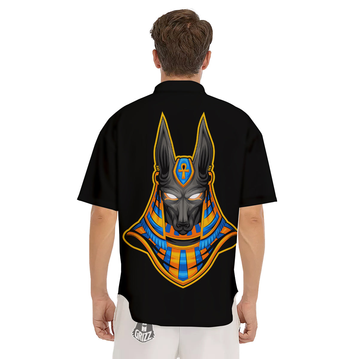 Anubis God Print Men's Short Sleeve Shirts-grizzshop