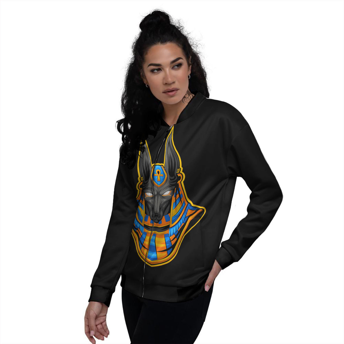 Anubis God Print Women's Bomber Jacket-grizzshop