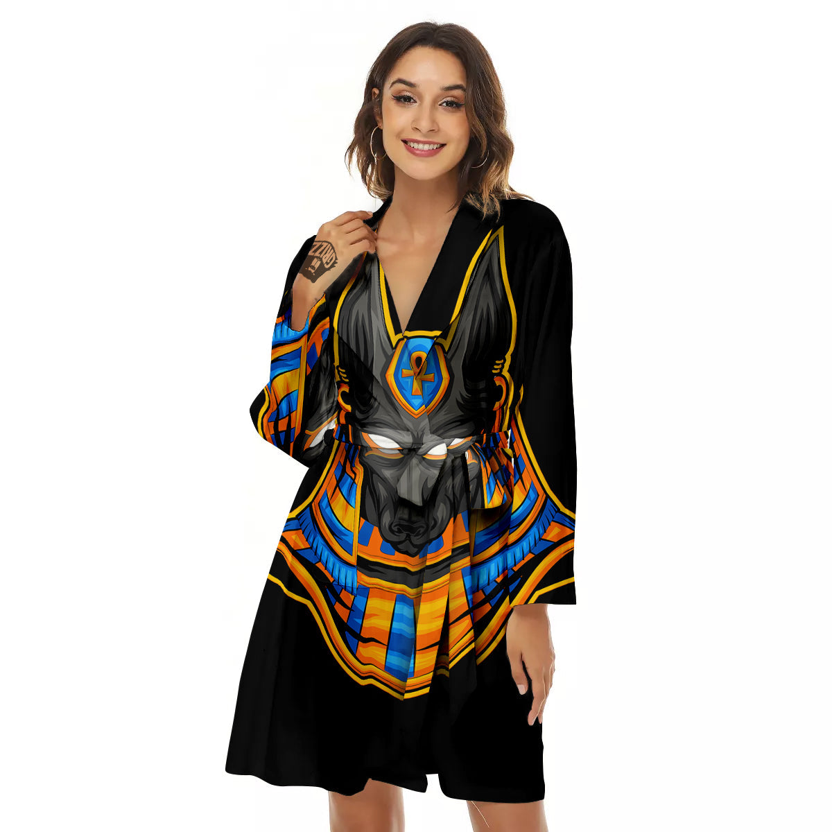 Anubis God Print Women's Robe-grizzshop