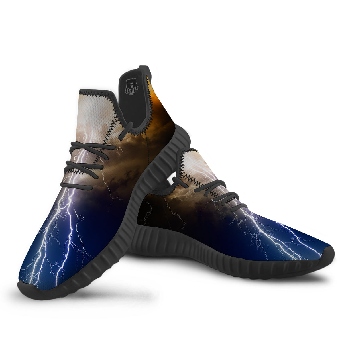 Apocalyptic Lightnings Print Black Walking Shoes-grizzshop