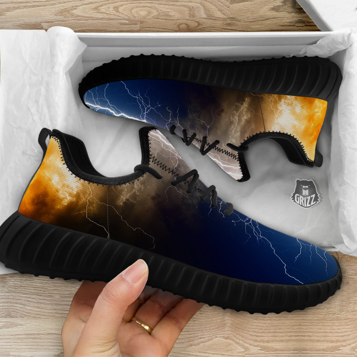 Apocalyptic Lightnings Print Black Walking Shoes-grizzshop