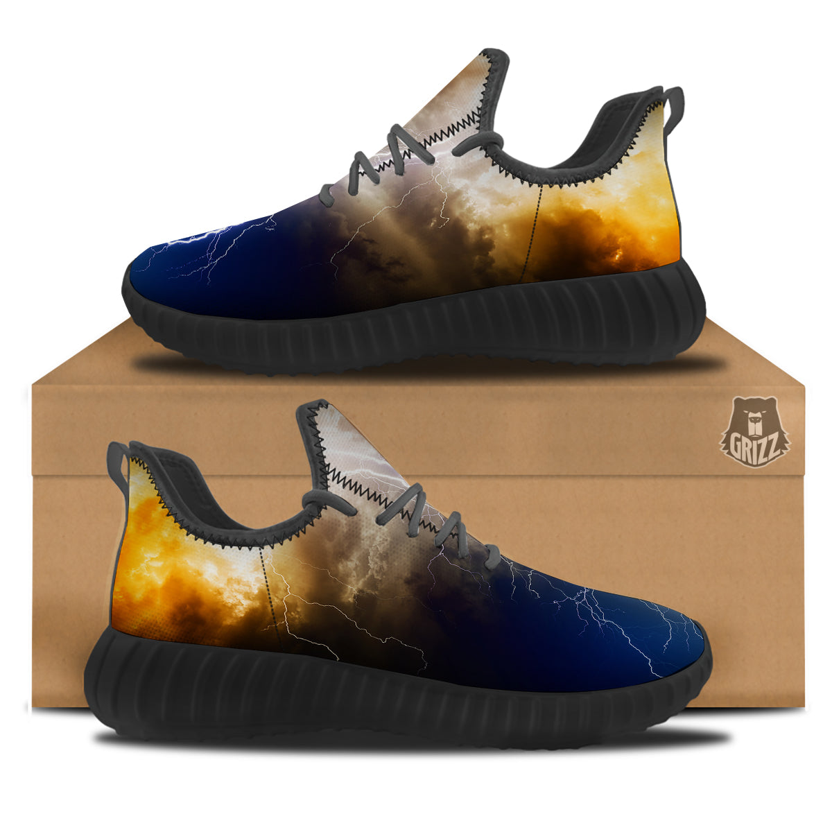Apocalyptic Lightnings Print Black Walking Shoes-grizzshop