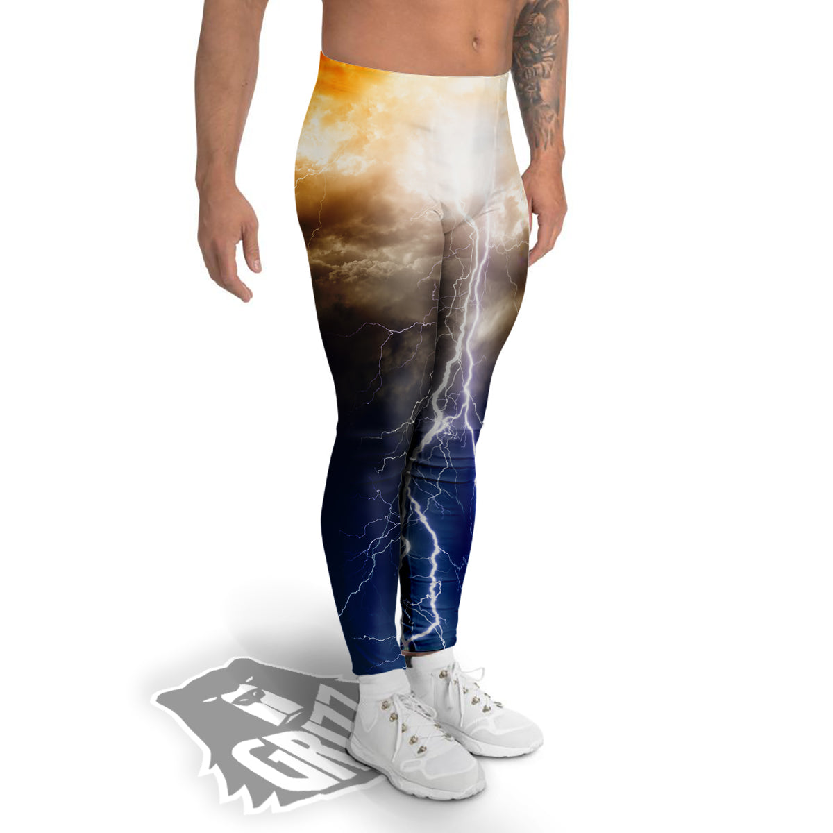 Apocalyptic Lightnings Print Men's Leggings-grizzshop