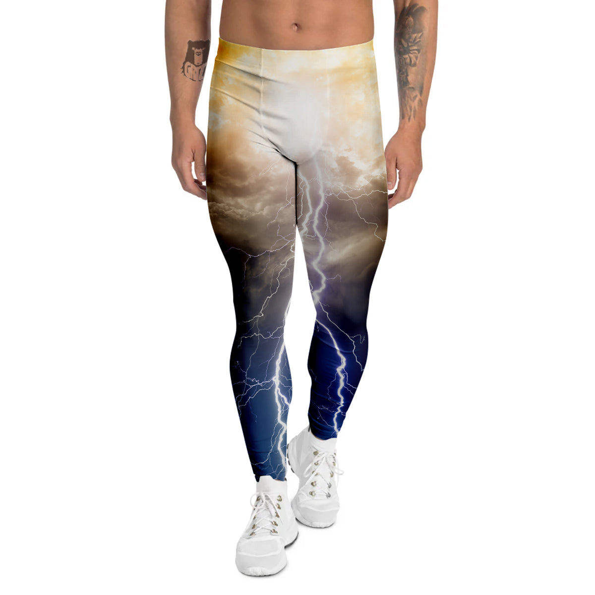 Apocalyptic Lightnings Print Men's Leggings-grizzshop